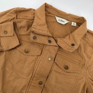 L.L.Bean Women XS Utility Field‎ Jacket Button Snap Zip Brown Cotton Spandex